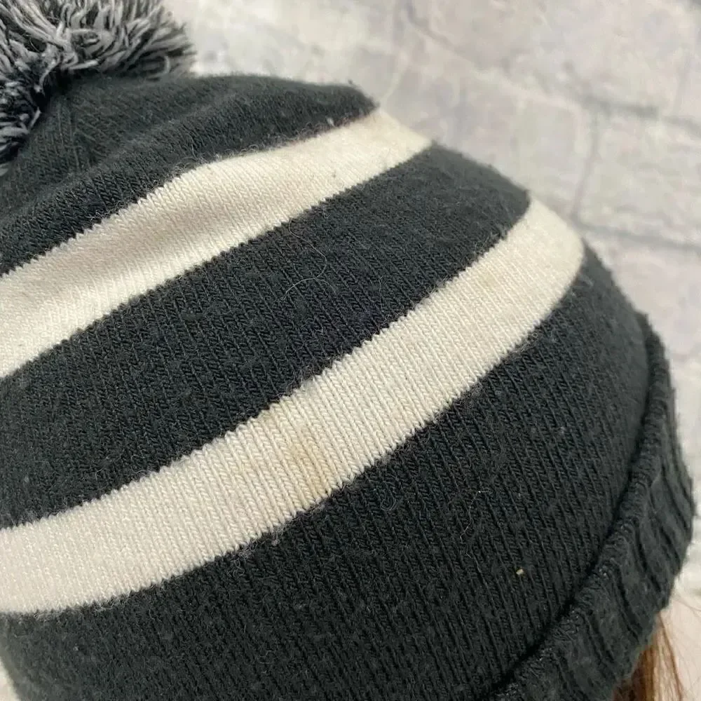 Under Armour youth OS B&W stripe cuff beanie w/pom Pom & Cardinal logo
